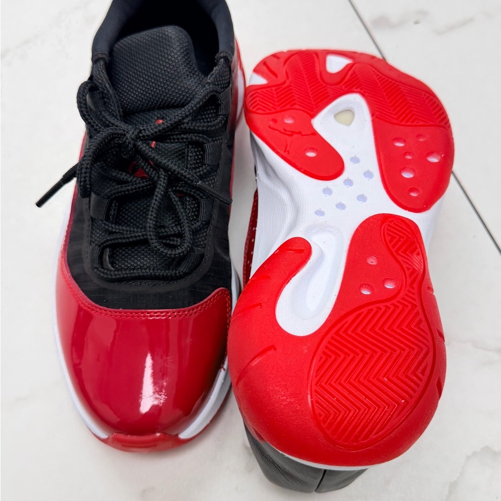 Jordan Kids Patent Red and Black Low-Top Sneakers